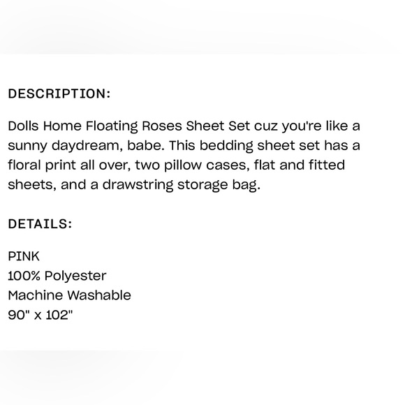 NEW Dolls Kill Home “Floating Roses” Bed Sheet Set Home Accent - Picture 8 of 8
